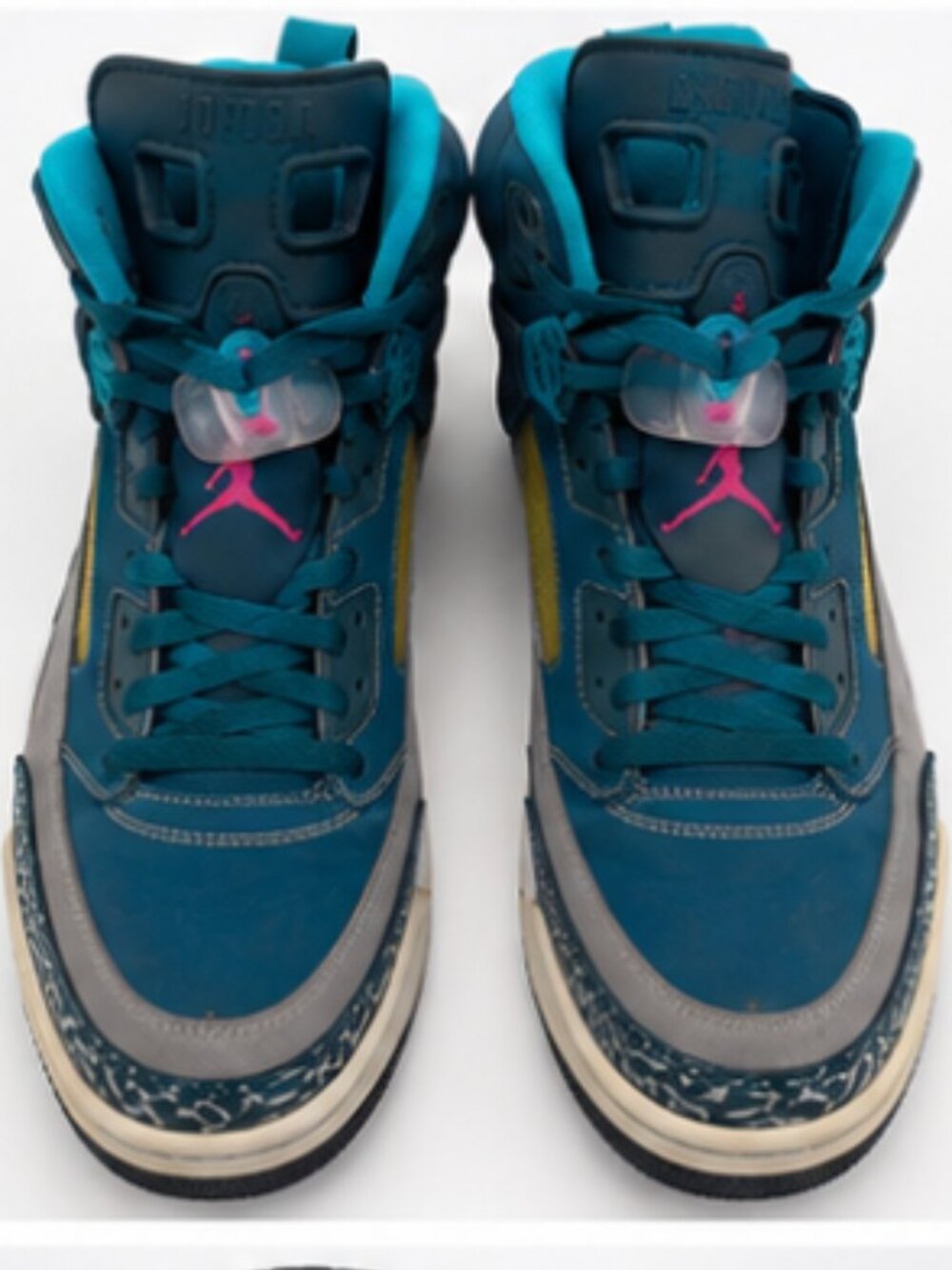 Jordan Spizike Teal Gray Pink Elephant Print Sneakers Men's Size 11